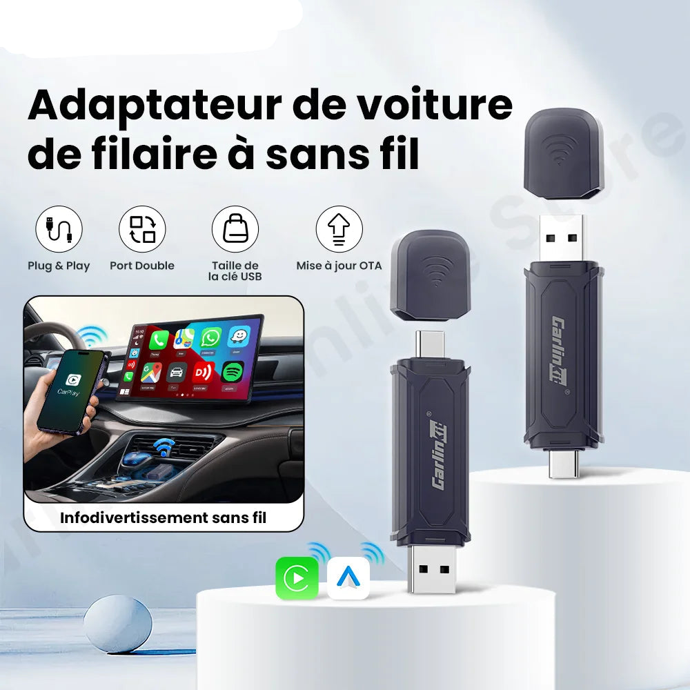 Carlinkit Mini 5 Pro – Adaptateur Sans Fil CarPlay & Android Auto | Version 2025