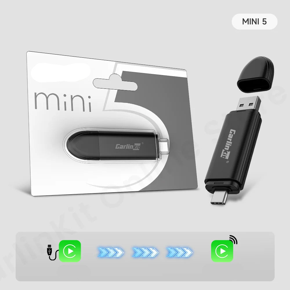 Carlinkit Mini 5 Pro – Adaptateur Sans Fil CarPlay & Android Auto | Version 2025
